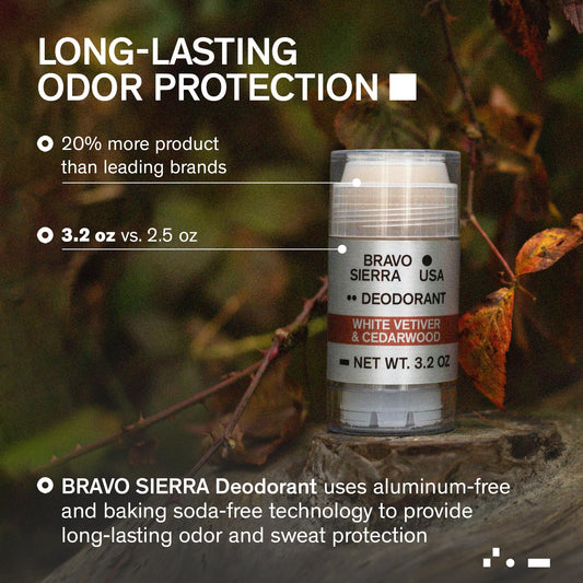 Clear glide application of Bravo Sierra deodorant that dries quickly.