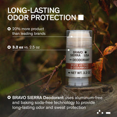 Clear glide application of Bravo Sierra deodorant that dries quickly.