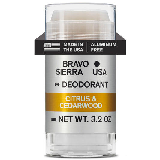 Bravo Sierra deodorant bottle pour shows aluminum-free protection for all-day freshness