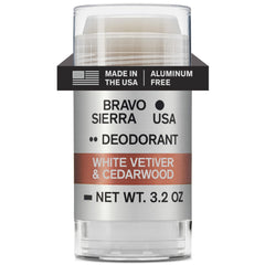 Bravo Sierra deodorant with White Vetiver and Cedarwood for day-long freshness.