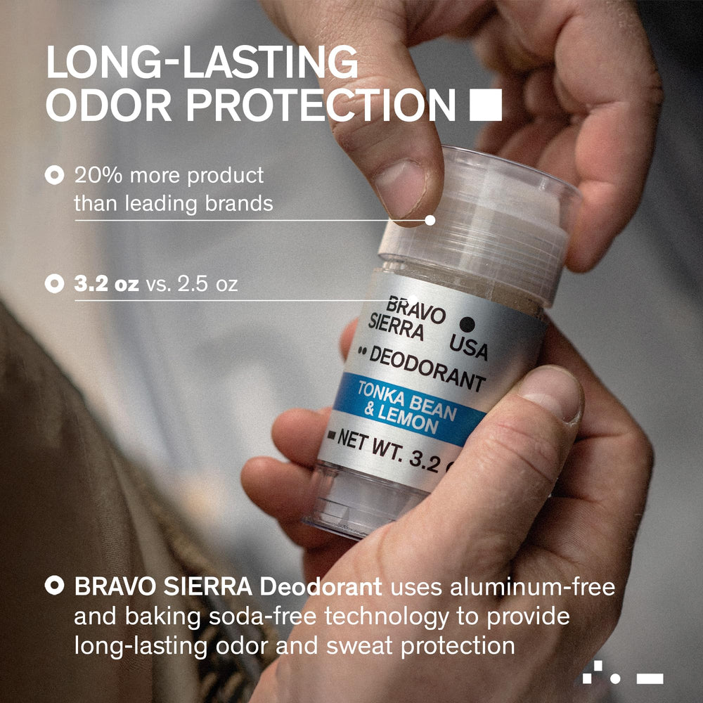Bravo Sierra Tonka Bean & Lemon scent for daily freshness.