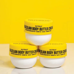 Brazilian Body Butter Cream 3-Pack packaging shows compact, travel friendly design.