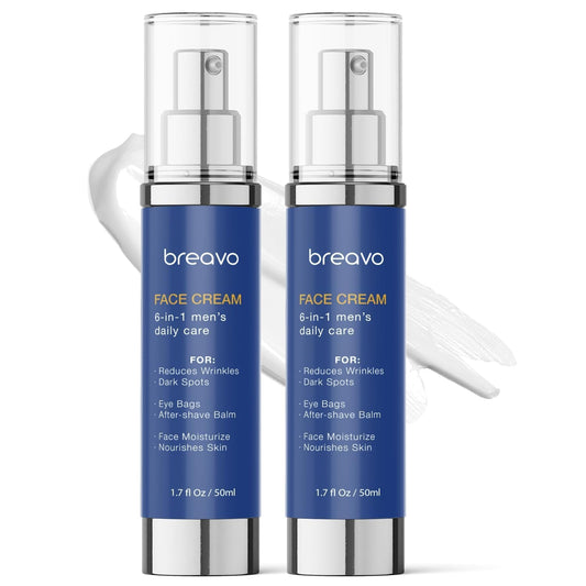 Breavo 6-in-1 face cream bottle close-up showing oil-free hydration.