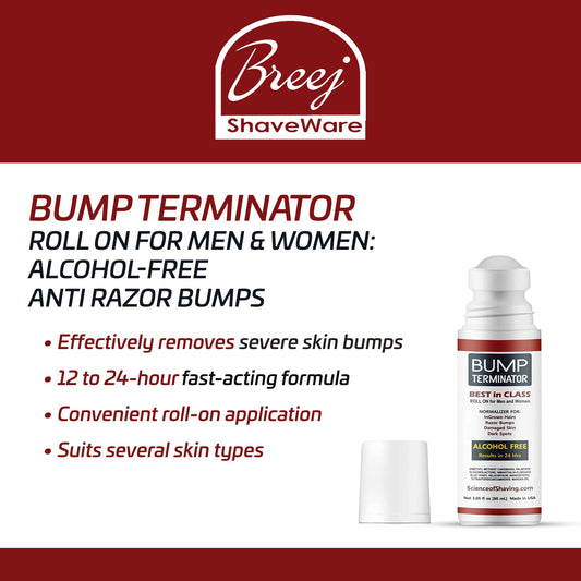 BREEJ Bump Terminator rolling on the neck area for gentle, alcohol-free care.