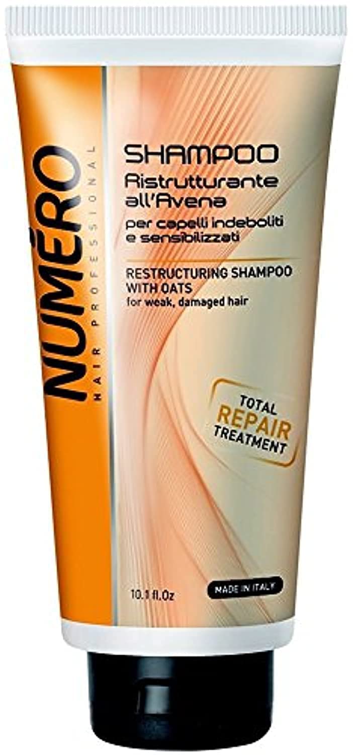 Brelil Numero Oats Shampoo bottle highlighting nourishing oats for stronger, shinier hair.