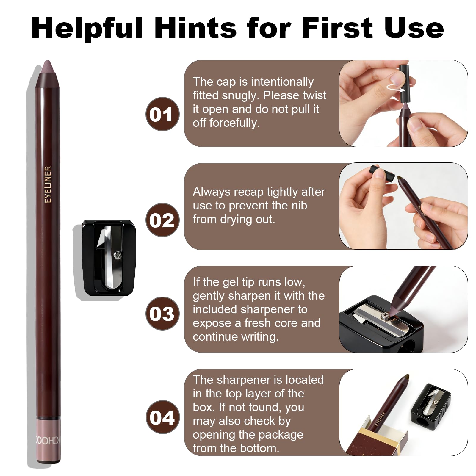 Brenqe Plum Brown pencils stacked display suggest versatile color options.