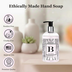 Brevä Soap Co. 12 oz citrus bloom hand soap bottle close-up, premium ingredients.