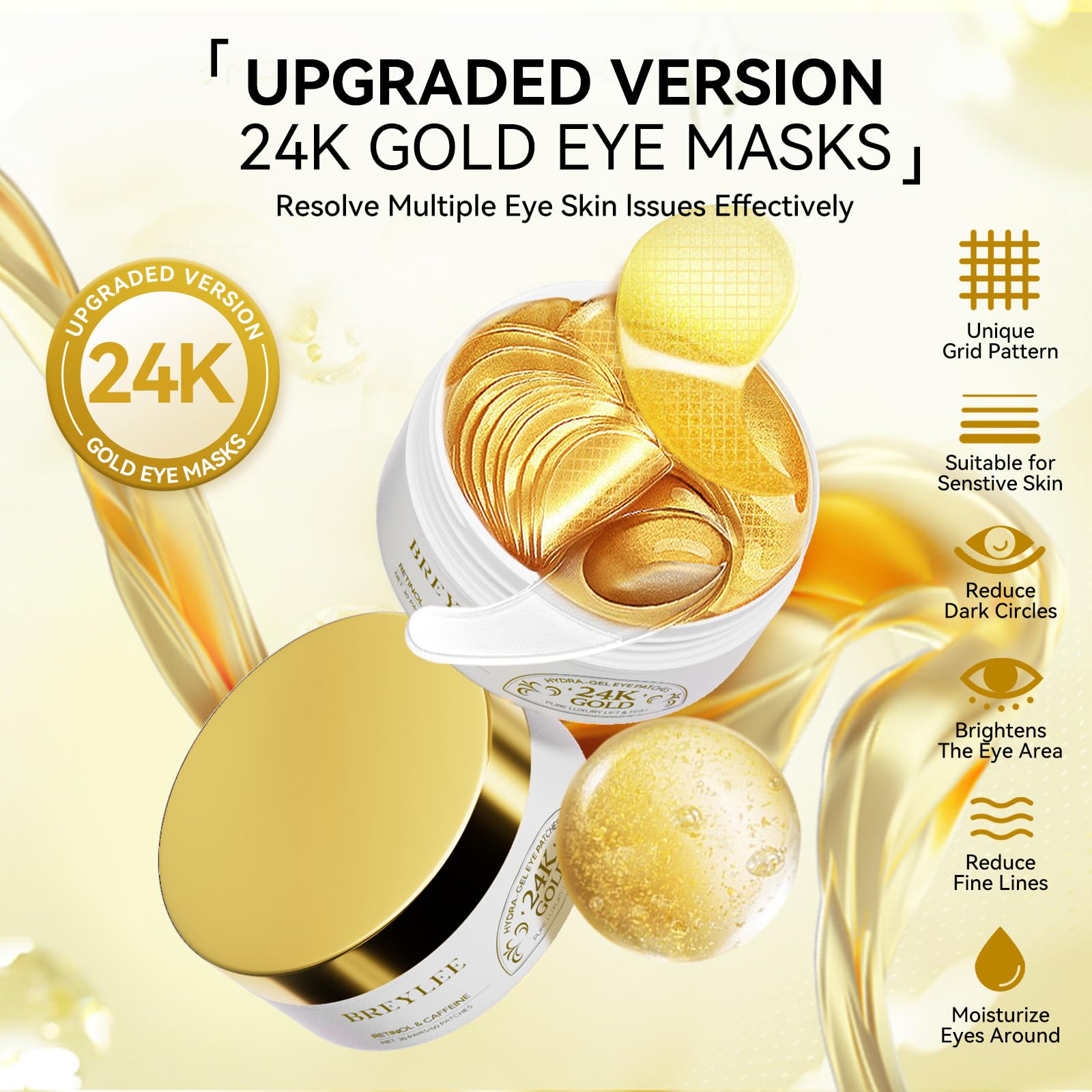 BREYLEE 24K eye masks grid design helps secure wear.