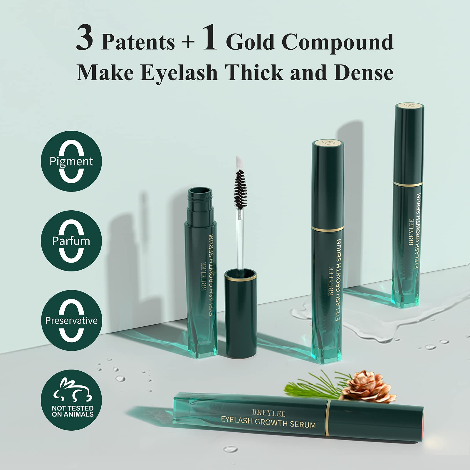 BREYLEE eyelash serum dual brush enables precise, even application.