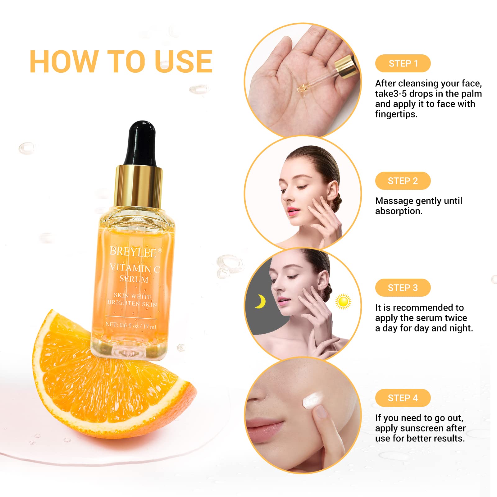 BREYLEE Vitamin C Serum on the face application for radiant skin