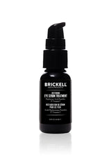 Brickell Men's Dark Circle Serum bottle closeup; unscented formula for refreshed under-eye appearance.