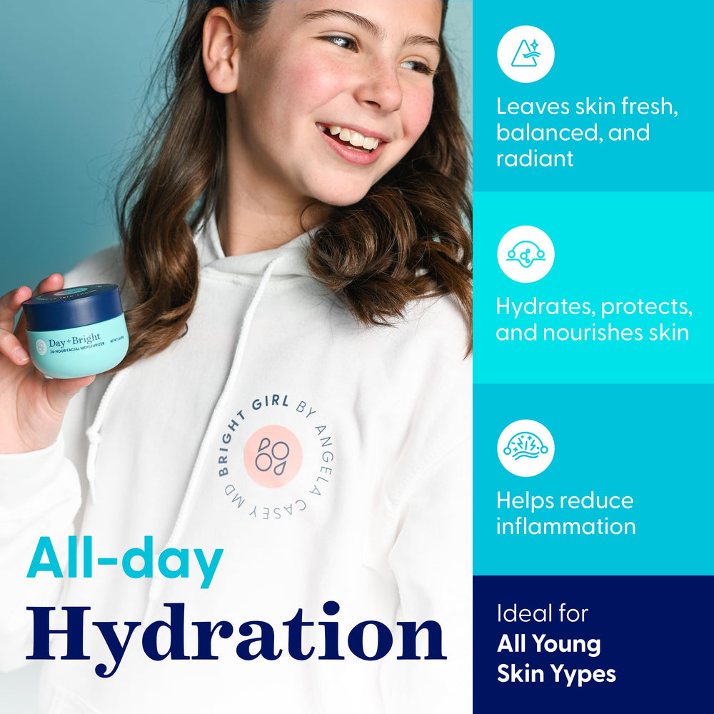 Application moment of Day+Bright moisturizer being massaged into the face for quick morning hydration.