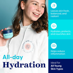 Application moment of Day+Bright moisturizer being massaged into the face for quick morning hydration.
