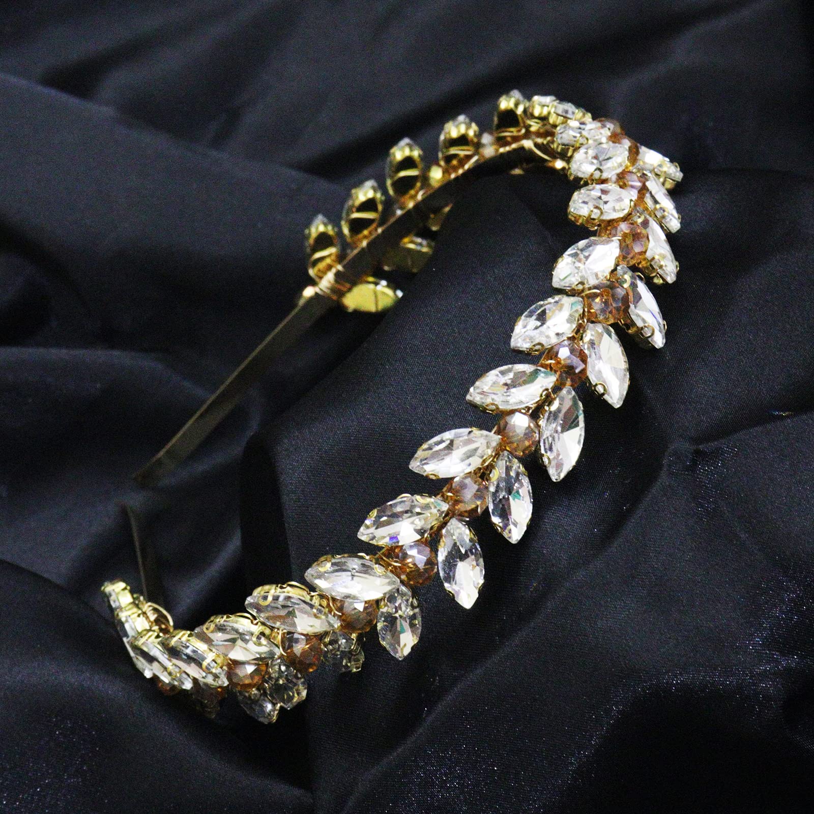 Brihasory bridal headband worn by model for wedding look.