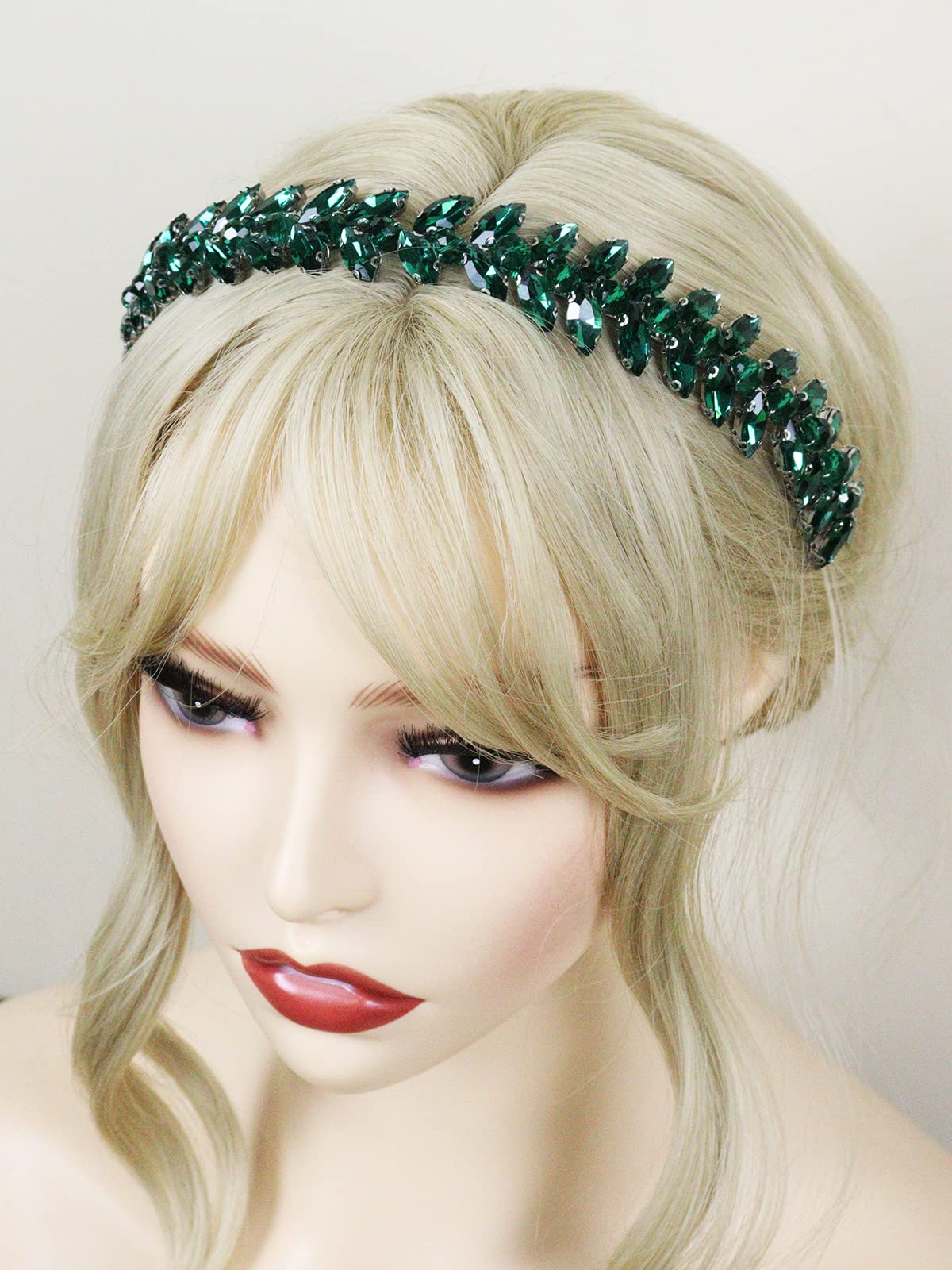 Brihasory green rhinestone headband shines for bridal sparkle.