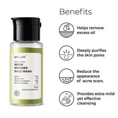 BRILLARE Real Neem Powder Facial Cleanser 15g tub emphasizes travel-friendly packaging