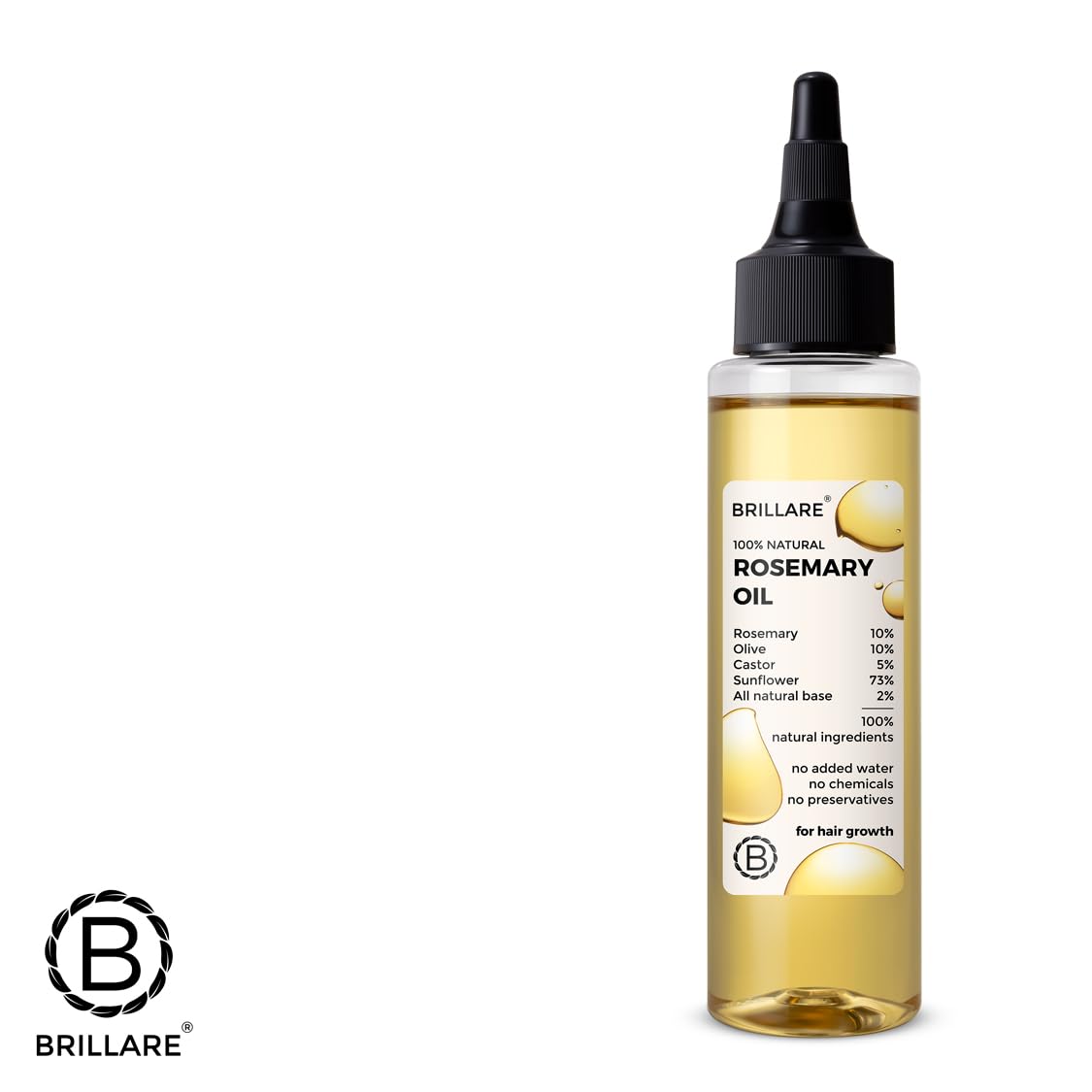 BRILLARE rosemary hair oil on hair demonstrating subtle shine and frizz control.
