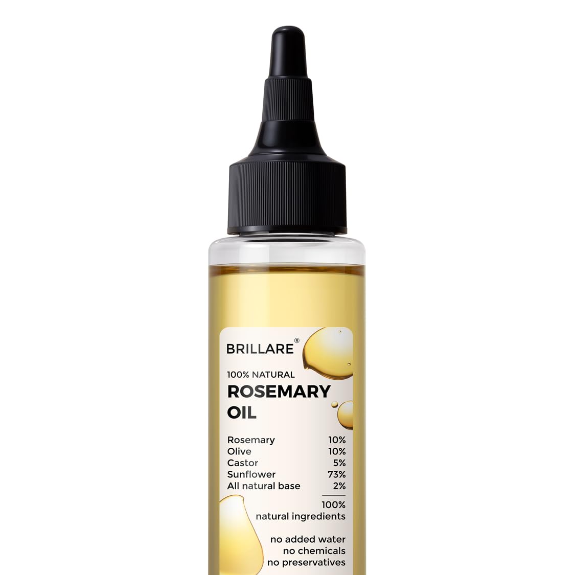 BRILLARE rosemary hair oil bottle promotes natural shine and nourished strands.