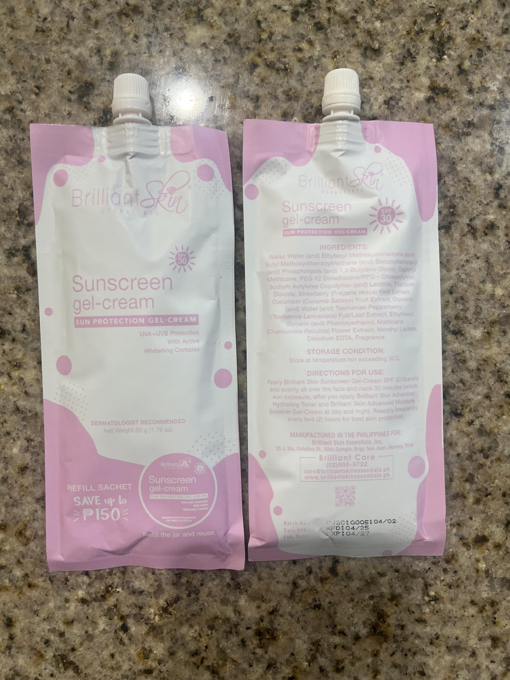 Brilliant Skin refill packaging highlights reusable, travel-friendly sunscreen refills.