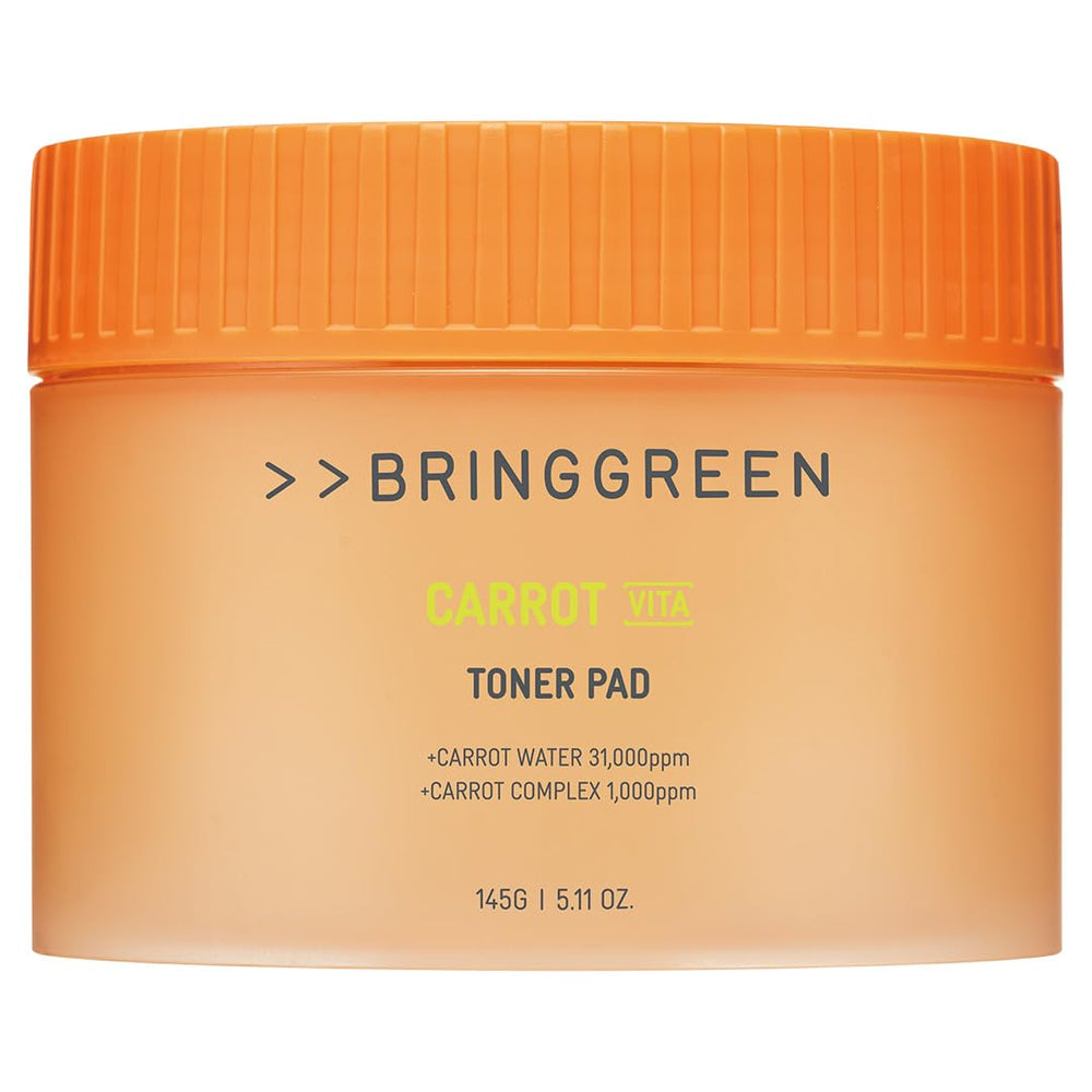 BRING GREEN Carrot Toner Pad packaging showcases brand and eco-conscious design for mindful skincare.