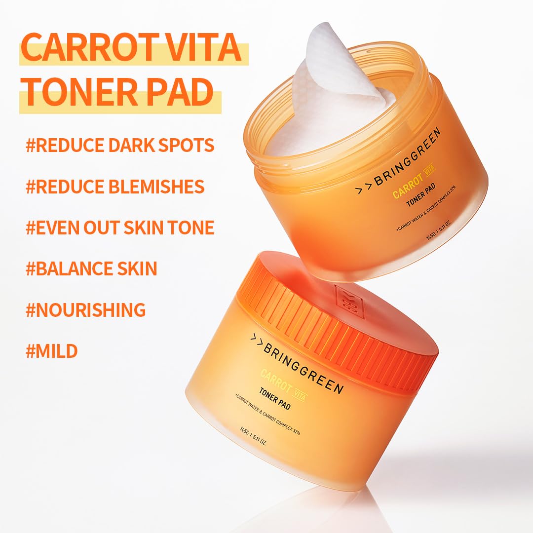BRING GREEN Carrot Toner Pad pre-soaked pad ready for quick daily use in your routine.