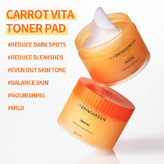 BRING GREEN Carrot Toner Pad pre-soaked pad ready for quick daily use in your routine.