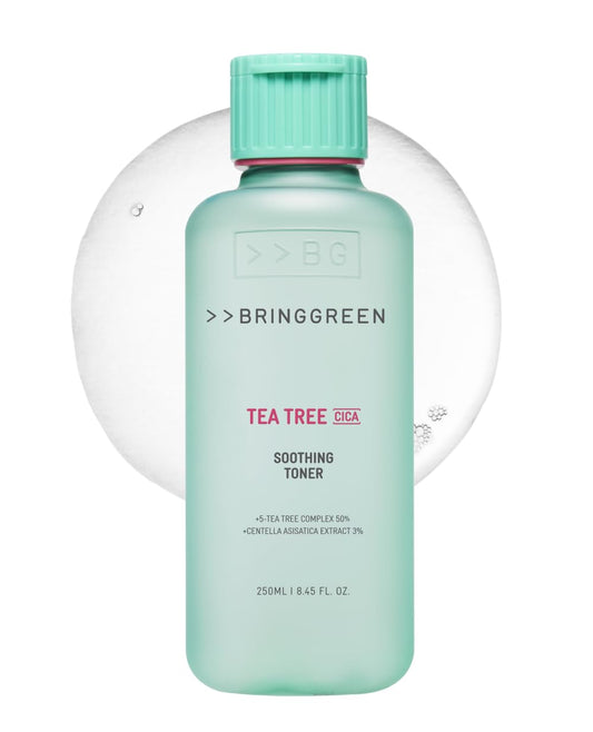 BRING GREEN Tea Tree CICA Toner bottle for daily hydration.