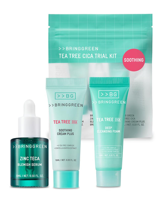Bring Green trial kit packaging ideal for on-the-go acne-prone skin