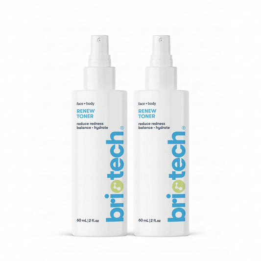 BRIOTECH Renew Toner bottle pour shows precise, soothing application.