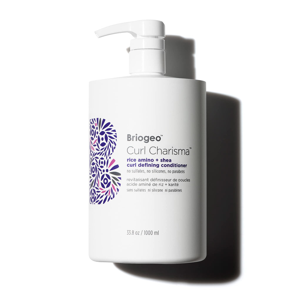 Briogeo Curl Charisma bottle pour demonstrates hydrating formula for defined curls.