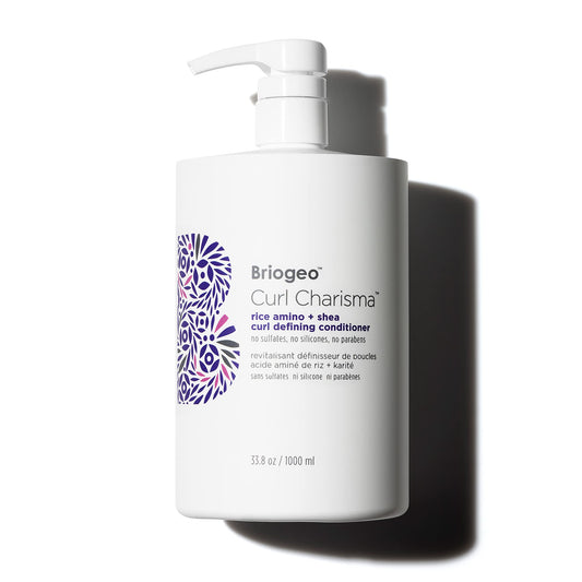 Briogeo Curl Charisma bottle pour demonstrates hydrating formula for defined curls.