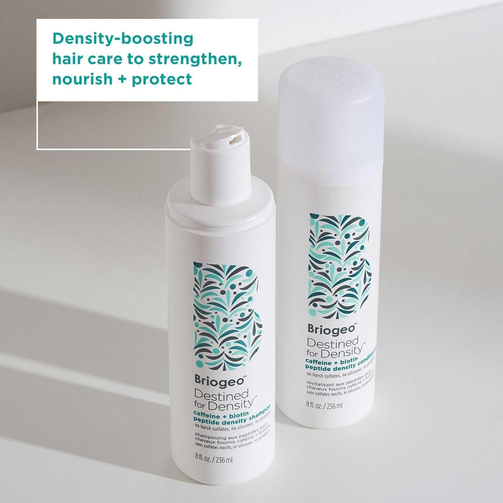 Briogeo Destined For Density bottle close-up emphasizing hair volume benefits
