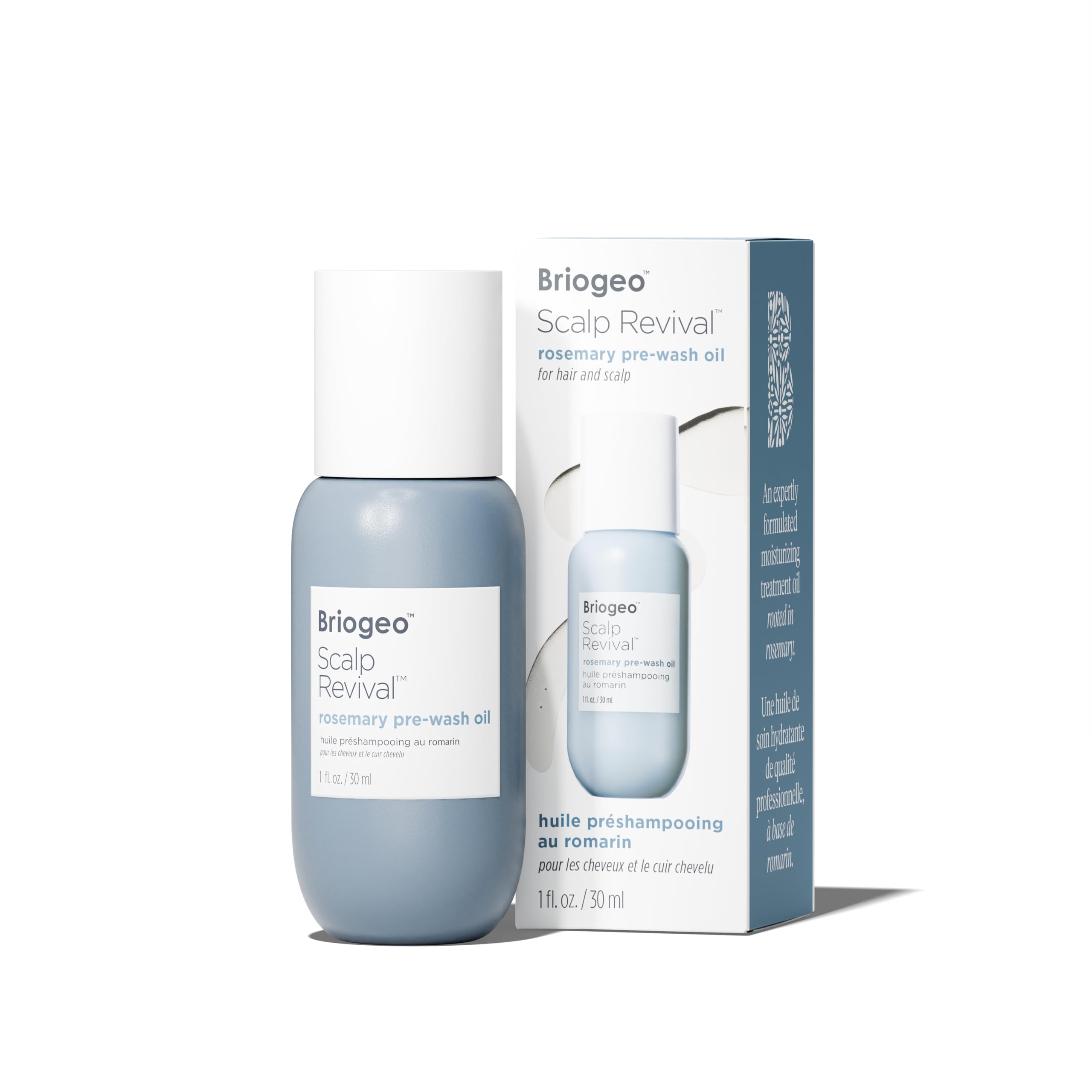 Briogeo Scalp Revival Rosemary Pre-Wash Oil bottle front for scalp hydration.