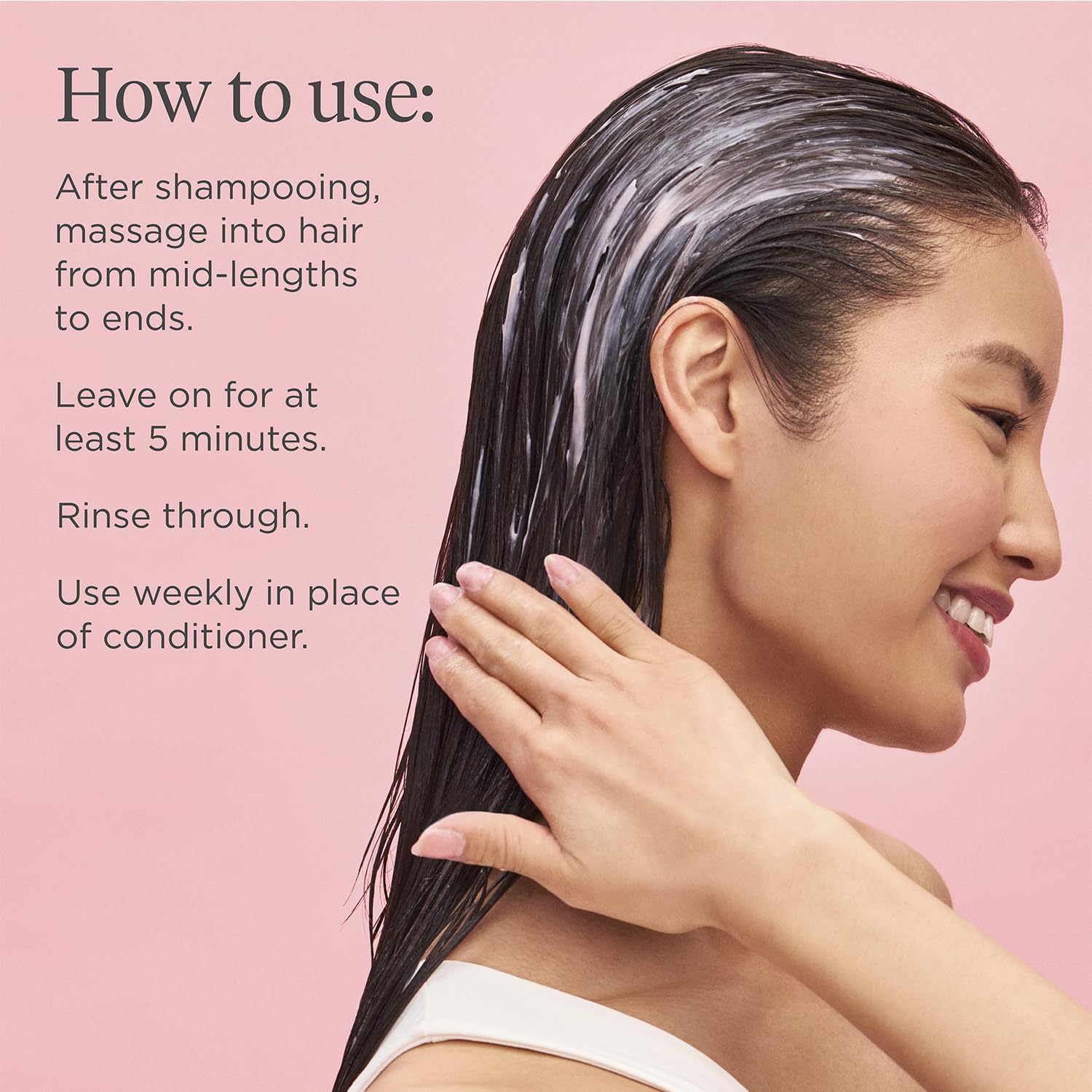 Application detail reinforces lightweight, non-greasy feel on hair