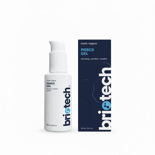 BRIOTECH Pierce Gel bottle pour for no-rinse, quick-dry piercing aftercare.