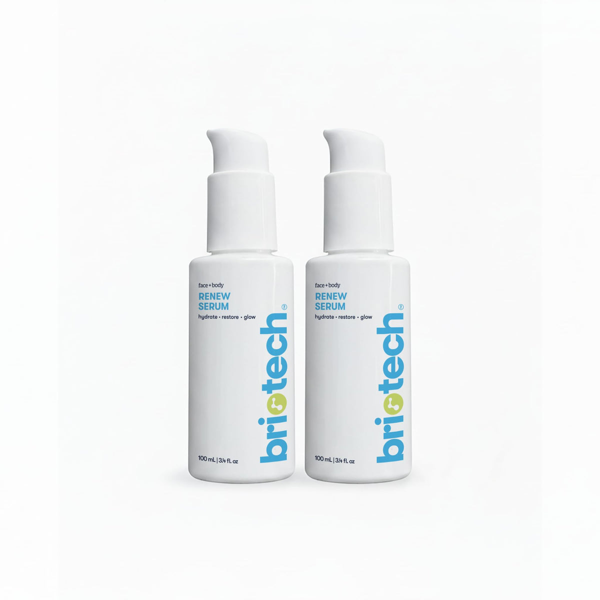 BRIOTECH Renew Serum bottle with soft glow indicating daily care and renewal