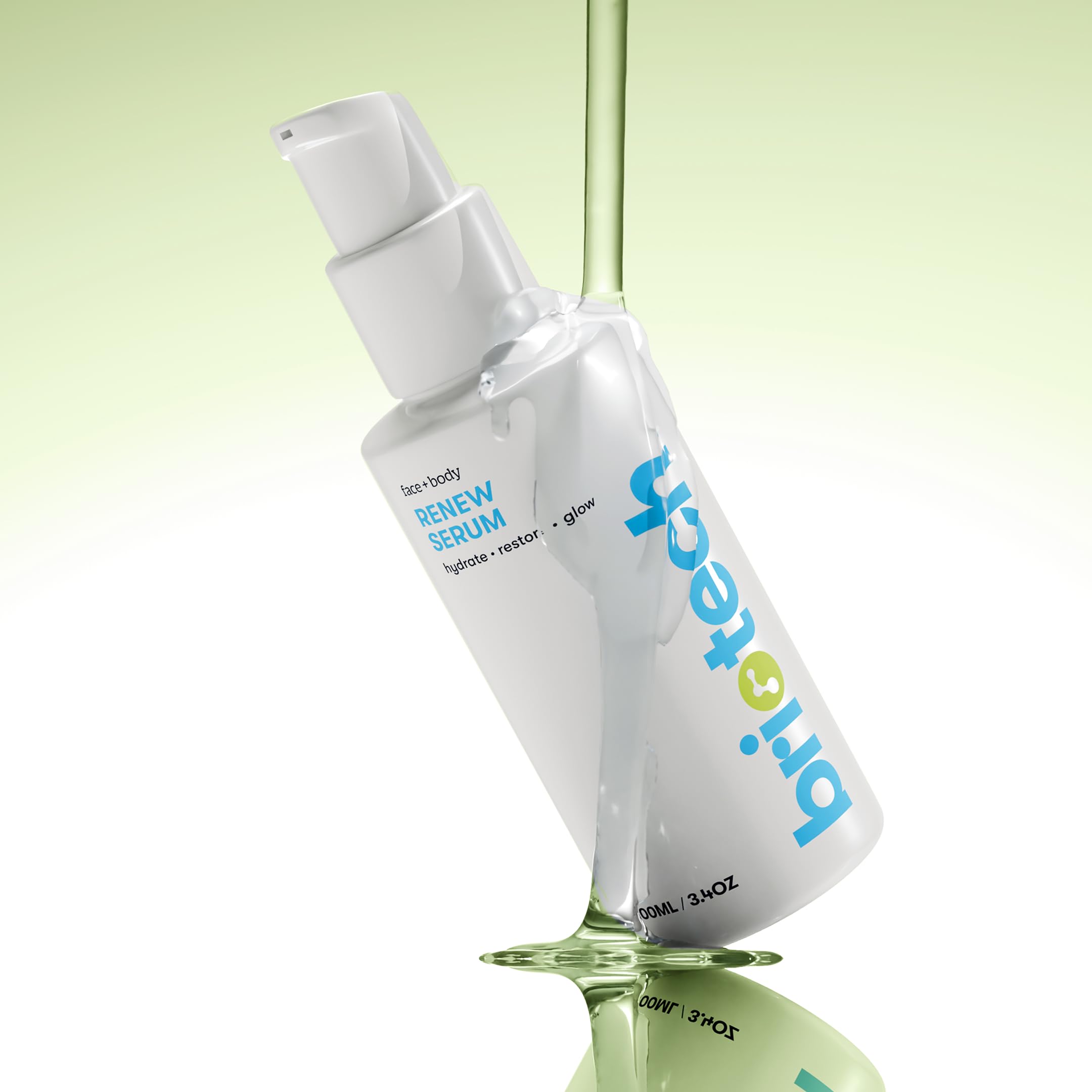 BRIOTECH Renew Serum with face roller showing a soothing massage for even application.