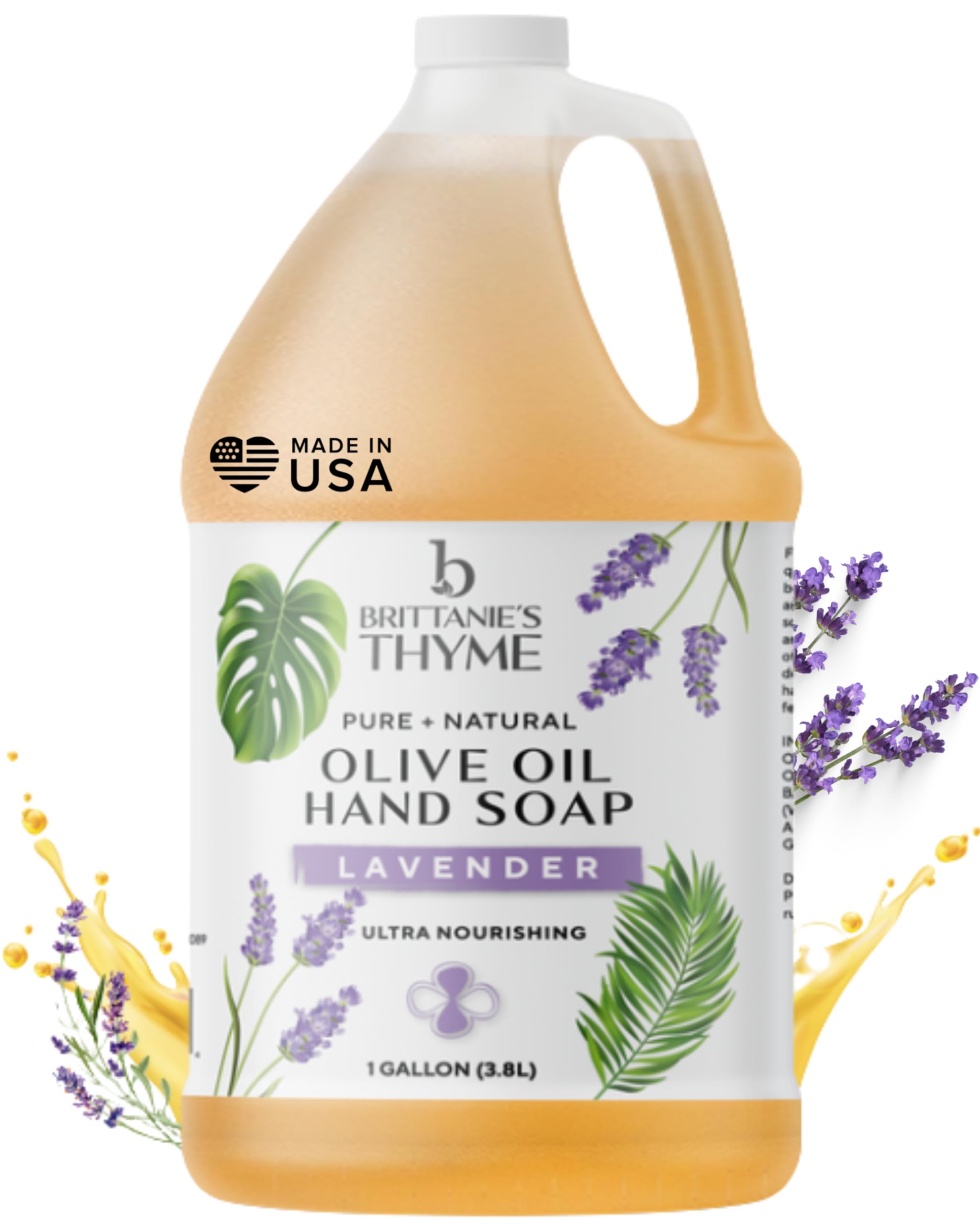 Brittanie's Thyme lavender castile soap bottle for gentle cleansing.