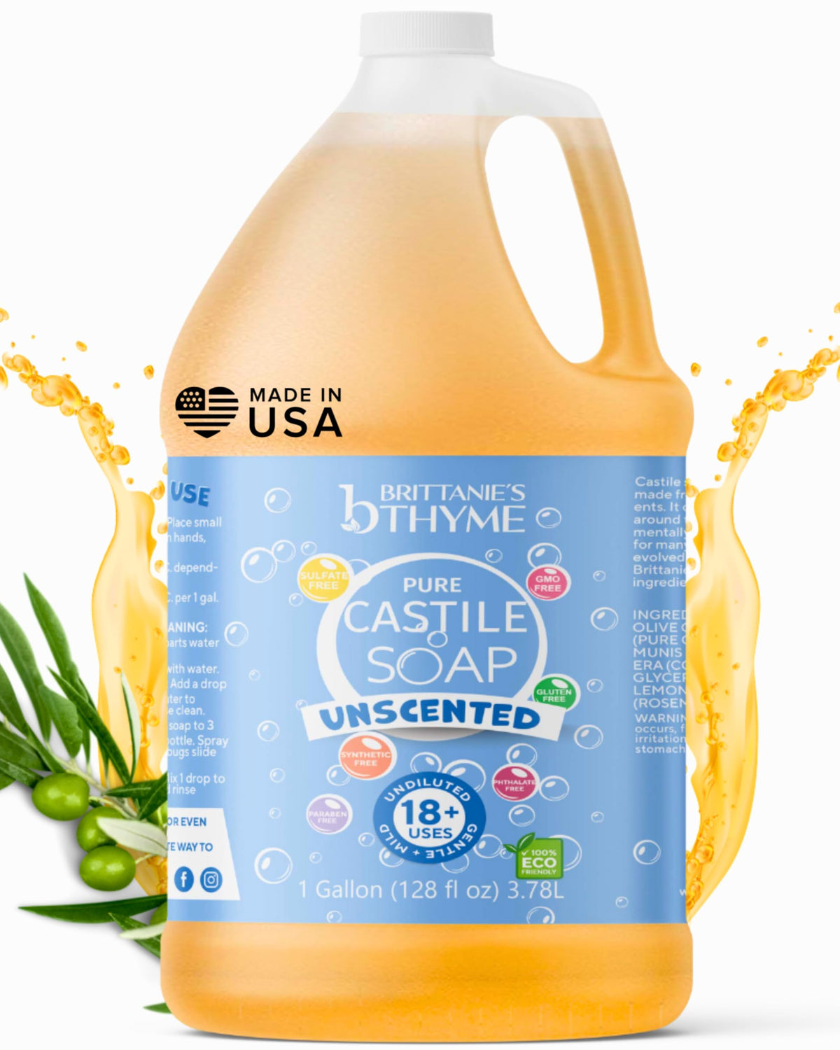 Brittanie's Thyme Castile soap refill pour reduces plastic waste and costs.