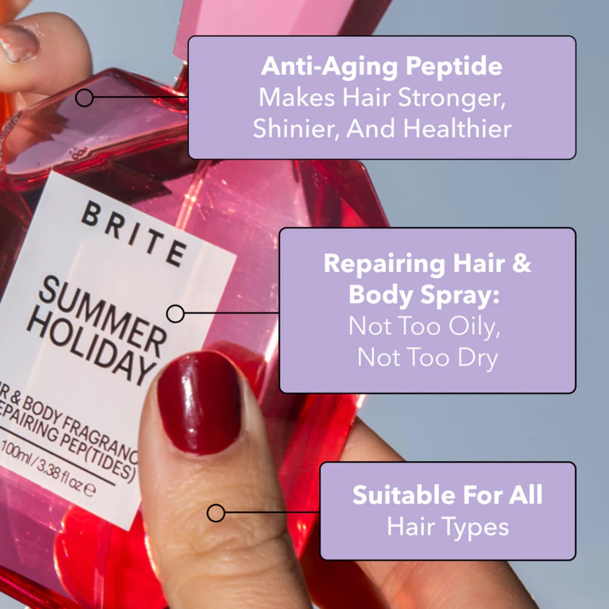 Brite Hair and Body Fragrance base notes deliver lasting depth.