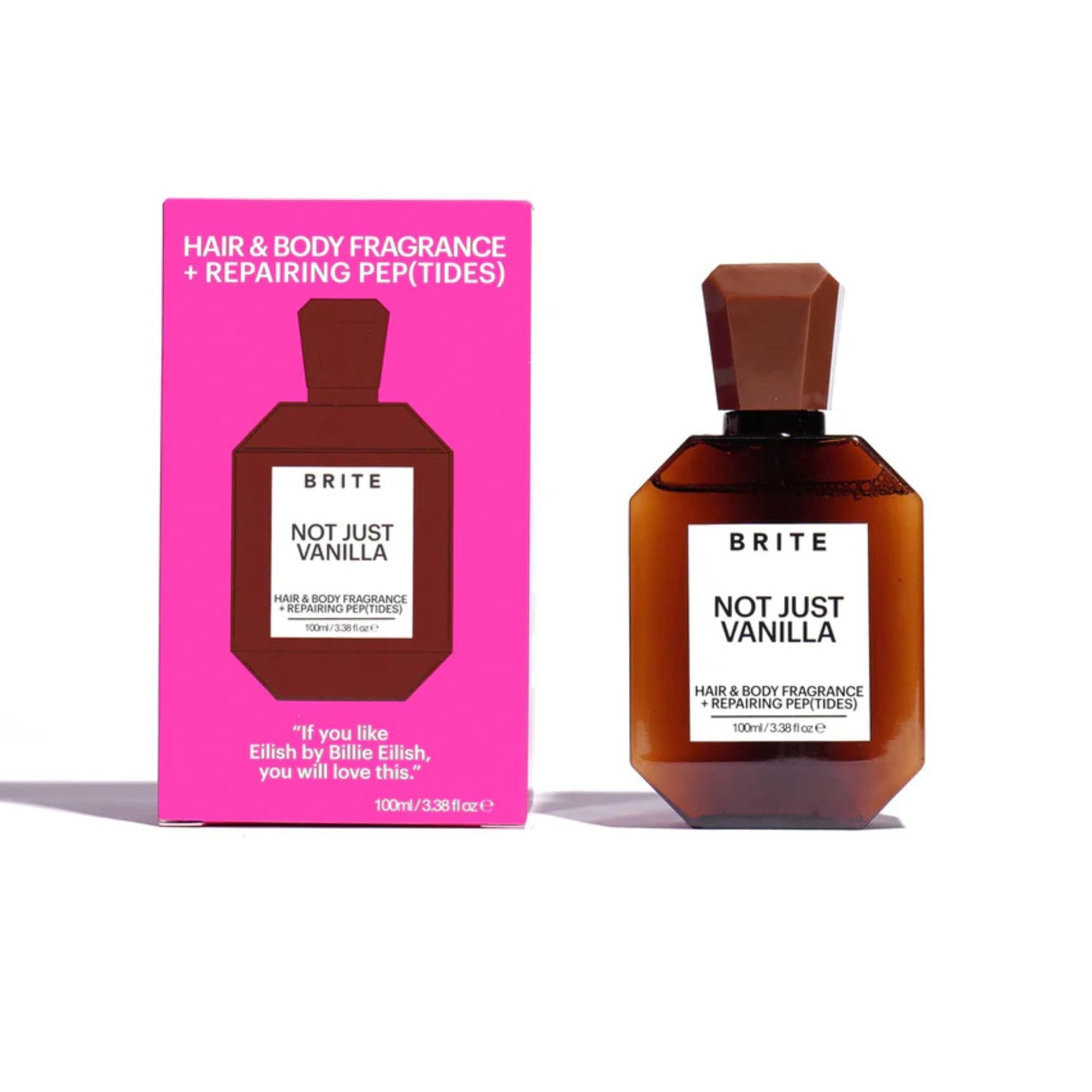 Brite Hair & Body Fragrance berry scent bottle refreshes hair and skin.
