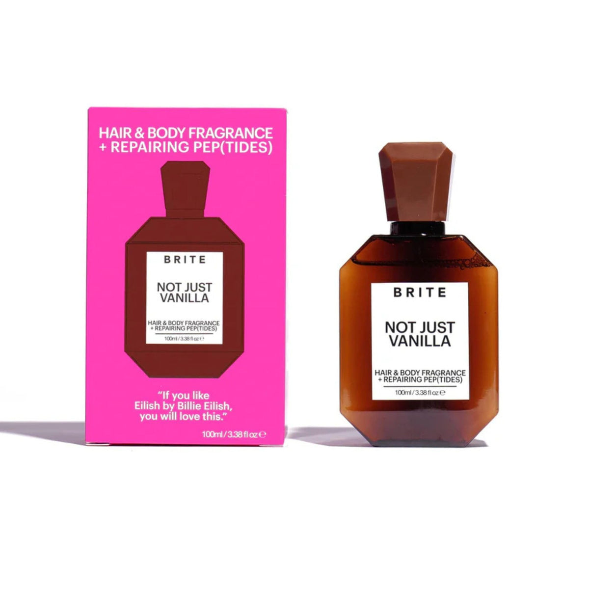 Brite Hair & Body Fragrance berry scent bottle refreshes hair and skin.