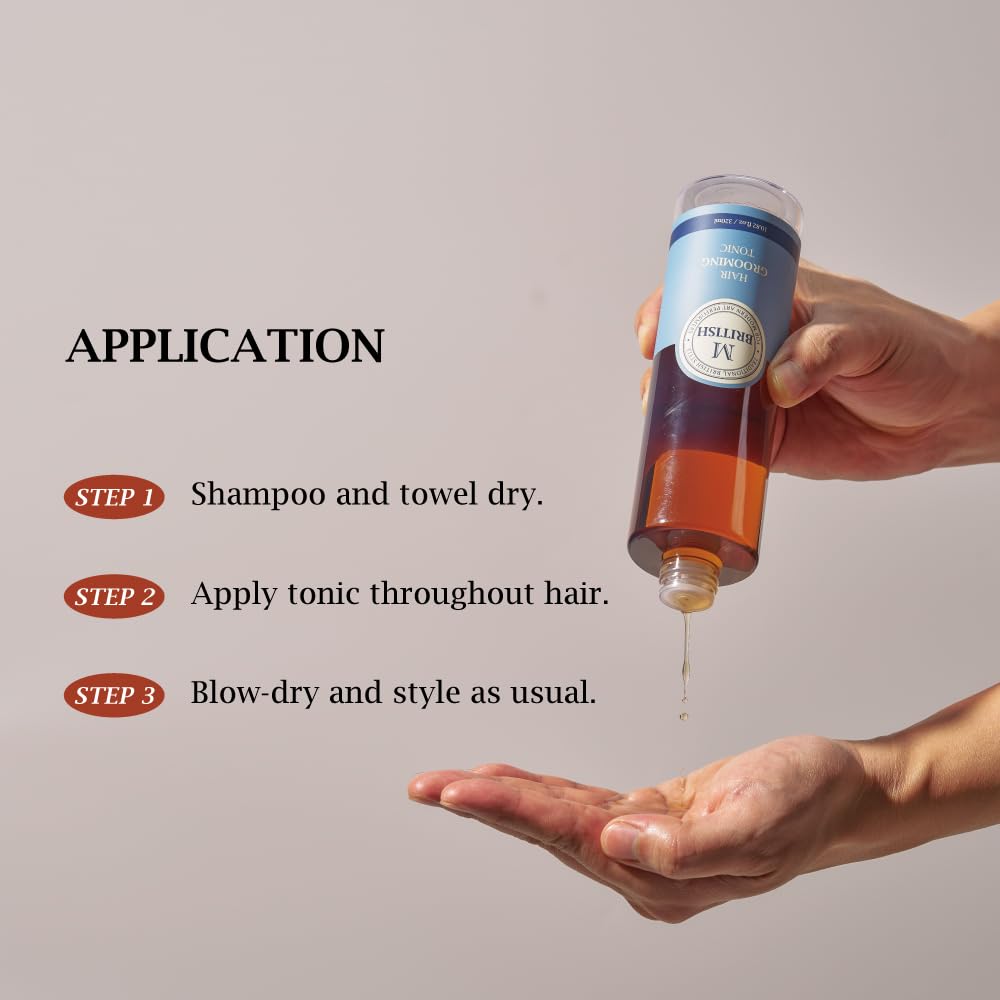 Easy-wash formula of BRITISH M Tonic rinses clean after styling.