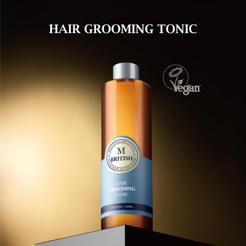Close-up of BRITISH M Hair Grooming Tonic applying texture and volume.