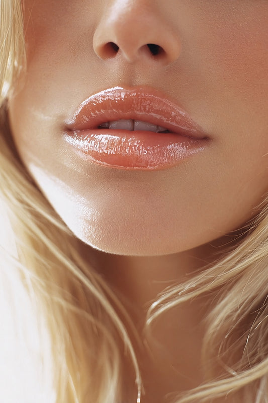 Close-up of a woman's lips with a soft focus on her face.