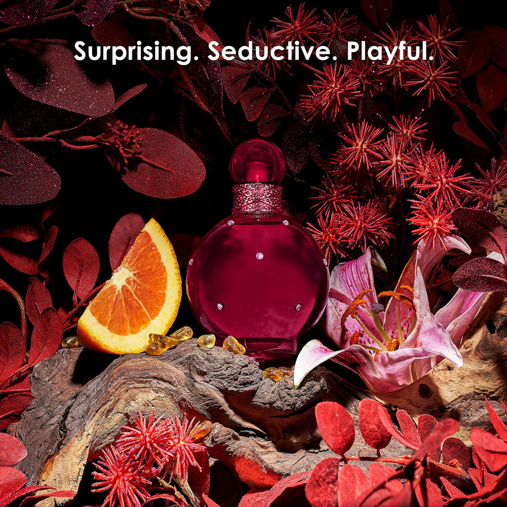 Britney Spears Hidden Fantasy bottle side view emphasizing sleek silhouette for confident wear.