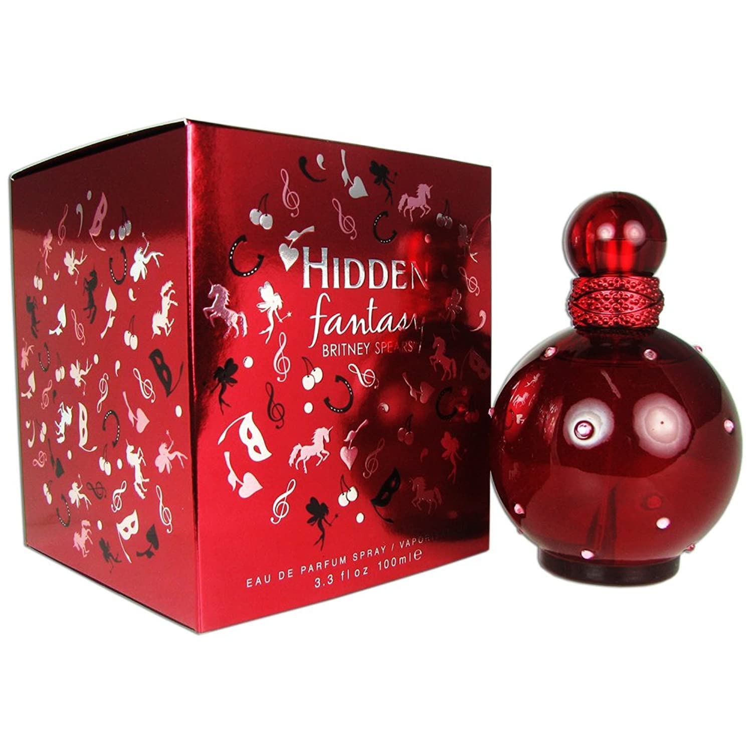 Britney Spears Hidden Fantasy bottle shows elegant design and long lasting scent potential.