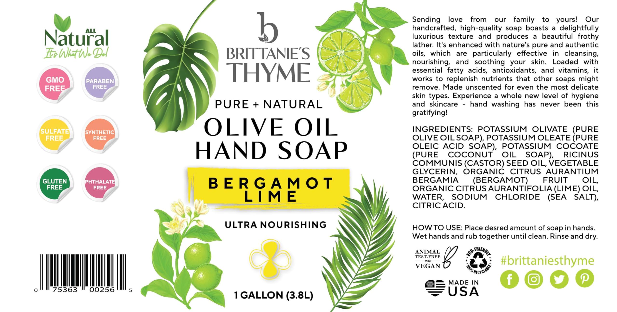 Body and hand wash scenario with Brittanie's Bergamot Lime for refreshing scent.