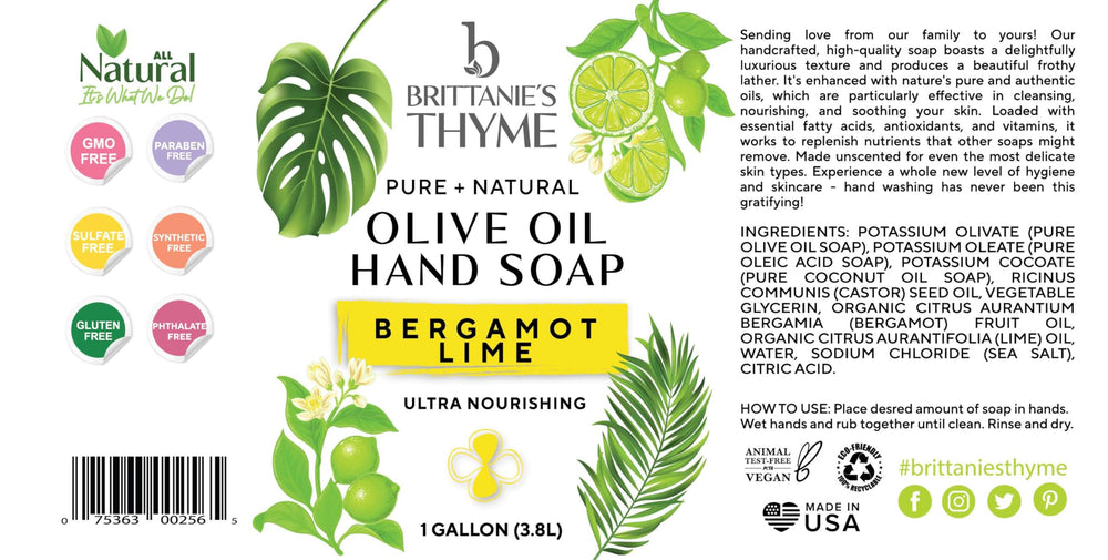 Body and hand wash scenario with Brittanie's Bergamot Lime for refreshing scent.