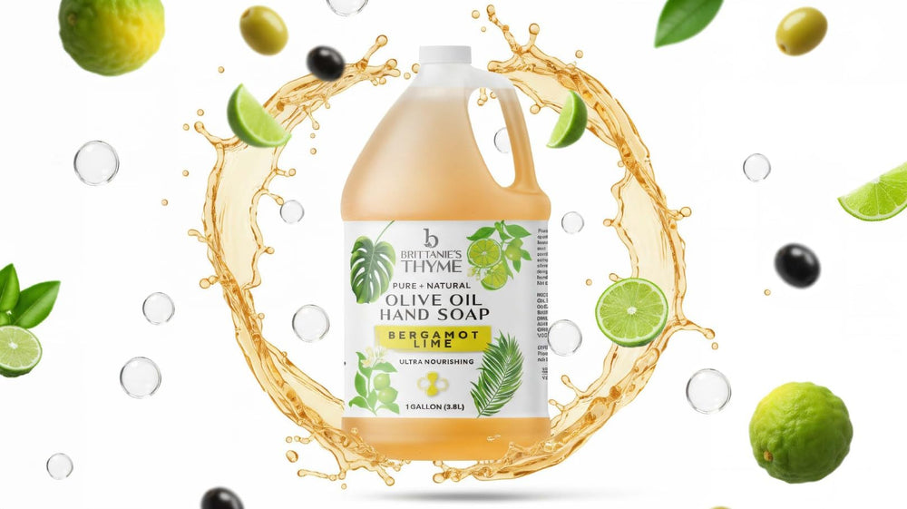 Brittanie's Bergamot Lime liquid soap foaming pump demonstrates convenient, all-in-one cleaning.